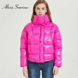 Women's Down Parkas Winter Glossy Jacket For Women Rose Red Parka Female Bread Winter Down Parkas Parka Cotton Padded Shiny Waterprooft Coat 221007