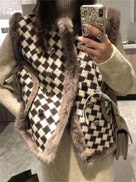 Women's Vests Women Autumn Winter Plaid Woollen Fur Vests Retro Houndstooth Waistcoat 221007