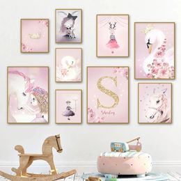 Canvas paintings Pink Kawaii Room Decor Swan Nursery Wall Art Canva Painting Wall Posters and Prints Bedroom