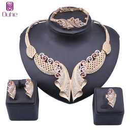 Women African Crystal Jewelry Sets Gold Color Fashion Bridal Wedding Elegant Romantic Necklace Earring Jewellry Sets