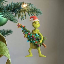 Grinch Christmas Tree Ornaments Creative Wooden Hanging Christmas Decorative Gift Pendant Festive Party Supplies C86