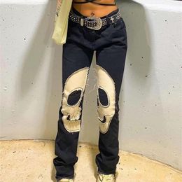 Women's Jeans Sifreyr Skeleton Patterned Low Waist Women Harajuku Streetwear Retro Fairycore Grunge Pants Cyber Y2k Black Denim Trousers 221007