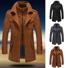Erkek ceketler erkek ceket düz renk sahte iki parçalı fermuar düğmeleri ceket uzun kollu boş zamanlar sonbahar için gündelik palto kış ropa hombre 221006