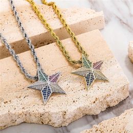 Micro Inlaid Colourful Zircon Five Pointed Star Pendant Necklace USA National Flag Bling Jewellery