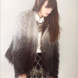 Women's Fur Chic Winter Women Warm Long Faux Gradient Gray Color Imitation Grass Coat Long-hair Jacket Cardigan