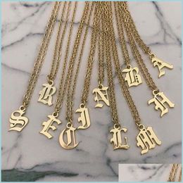 Pendant Necklaces 26 Initial Letter Necklaces For Women Necklace Gold Chain Stainless Steel Pendant Old English Font Chains Jewellery G Dhos1