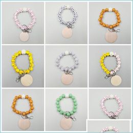 Key Rings Baseball Keychain Football Wooden Bead Key Chain Basketball Leather Ball Wood Beads Hand Printing Flower 2719 T2 Drop Deliv Dh4Ui