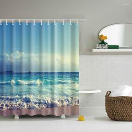 Shower Curtains Beautiful Seaside Scenic Beach Blue Sky Frabic Waterproof Polyester Bath Bathroom Curtain With Hooks