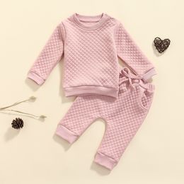 Clothing Sets Autumn Kids Girls 2pcs Tracksuit Outfits Solid Long Sleeve Pullover Thick Sweatshirt Tops Pants 3 Colours 0 24M 221007