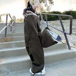 Women's Pants Capris Women Y2K Cargo Casual Hippie Joggers Trousers Solid Drawstring Low Waist Loose Streetwear Punk Baggy Wide Leg Sweatpants 221007