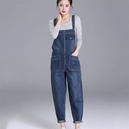 Women's Jeans Fashion Loose Pocket Women Autumn Bib Pants Overalls Shoulder Strap Jumpsuit Large Size Brand Denim 221007