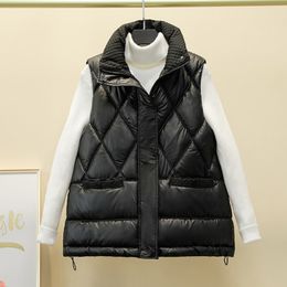 Women's Vests 0476 Shiny Surface Down Cotton Vest Coat Women Warm Short Vest Female Sleeveless Jacket Outerwear Vest Zipper Winter Bodywarmer 221007