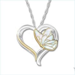 Pendant Necklaces Butterfly Necklace Heart Shaped Bicolor Love Cute Alloy Inlay Pendants Women Msee Pics Day Gifts Engagement Jewelry Dh8Ii