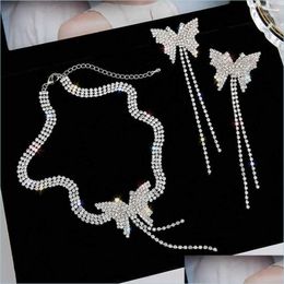 Pendant Necklaces Butterfly Crystal Choker Necklaces For Women Long Tassel Rhinestone Weddings Jewelry Party Gifts Drop Delivery 2021 Dh6Xq