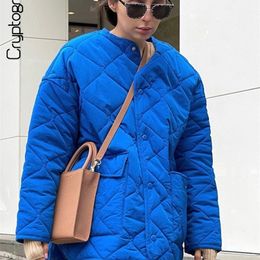 Women's Down Parkas Cryptographic Winter Blue Oversize Puffer Jackets for Women Casual Fashion Warm Cotton Button Down Quilted Coat and Jacket Loose 221007