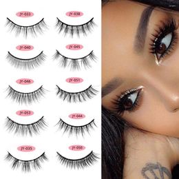 False Eyelashes 5 Pairs 3D Mink Hair Crisscross Clear Strip Wispy Natural Short Lashes Handmade Realistic Fake Eyelash