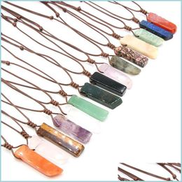 Pendant Necklaces 1Pc Healing Crystal Natural Stone Slice Pendants Necklace Reiki Chakra Quartz Lapis Amethysts For Women Jewelry Dro Dhcow