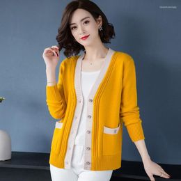 Women's Knits 2022 Autumn Winter Long Sleeve Loose Wool Sweater Women's Knitted Cardigan Button Single-Breasted Pull Femme NS5404