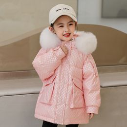 Down Coat Winter children's fashion down jacket Hooded thick coat for girls Pink waterproof duck middle and small children 221007