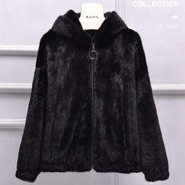 Women's Fur Faux Real Mink Coat Women Winter natural fur Vest Jacket with hood Fashion silm Outwear 221006