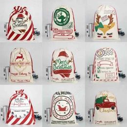 Large Canvas Christmas Gift Bag Kids Xmas Red Present Bag Home Decoration Reindeer Santa Sack For New Year Party Decors 200pcs DAW496