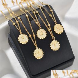 Pendant Necklaces 12 Constellation Necklace Classic 18K Gold Zodiac Sign Round Pendant Bead Chain Jewelry Drop Delivery 2021 Necklace Dhxwk