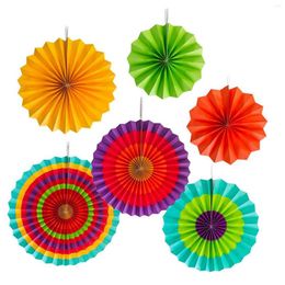 Party Decoration 6 Pieces Colorful Hanging Paper Fan Round Pattern Garlands For Birthday Wedding Fiesta Supplies Vibrant