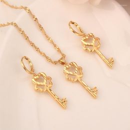 Necklace Earrings Set Gold Dubai India Bridal Key Earring Pendant For Women Girls Wedding Christmas Kids Gift