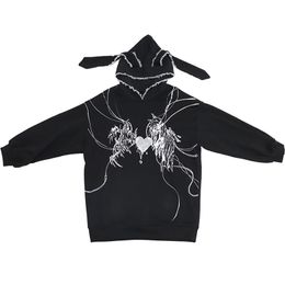 Women's Hoodies Sweatshirts Y2k Harajuku Sweatshirts Gothic Grunge Mechanical Rabbit Ears Hooded Black Hoodie Women Autumn Punk Hoodies Fashion Streetwear 221007