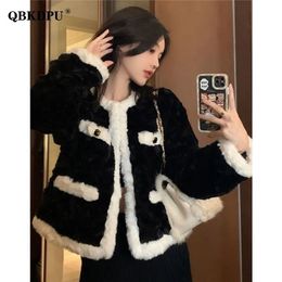 Womens Fur Faux Fur Vintage Faux Lamb Wool Fur Coat Women Elegant Round Neck Long Sleeve Cropped Fleece Jacket Winter Korean Quilted Plush Outerwear 221007