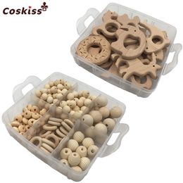 Baby Teethers Toys 2 boxed Quality Wood Baby Teether Nursing Jewellery Beech wooden animal Geometry Wood Beads Creative Wooden Rings Teether 221007