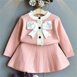 Classic Knitted Girls Clothing Set Long Sleeves Kids Princess Top and Skirt 2pcs Suit Spring Autumn Children Clothes