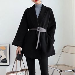 Womens Jackets Vintage Slim Blend wool Jacket Women Korean Fashion Solid Colour Coat Female Elegant Autumn Outwear With Belt Office Lady 221007