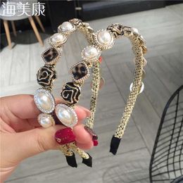 Headbands Haimeikang Retro Pearl Baroque Style Metal Rose Flower Turban Non-slip Thread Braid Rhinestone Tray Ancient Golden Chic Turban T221007