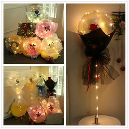 20 Inch LED Balloon Light Party Decoration Luminous Bobo Ball Rose Bouquet Roses Gift Balloons for Valentine's Day Wedding Anniversary Birthday Party Gifts