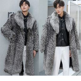 Mens Fur Faux Autumn winter men fur coat long big size jacket warm casual windbreaker 2201006