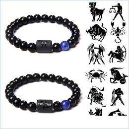 Beaded Strands 12 Zodiac Signs Bracelet Stone Beads Couple Bracelets Cancer Leo Virgo Libra Best Friend Constellation For Men Women Dh9K5