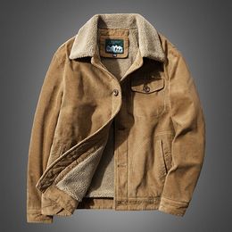 Corduroy Jacket Men Fur Lined Turndown Collar Fashion Clothing Autumn Winter Clothes For Men Streetwear Vintage Coats