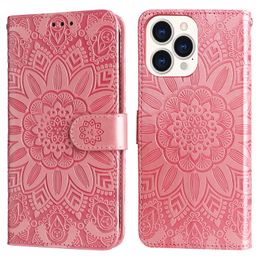Wallet Phone Cases for iPhone 14 13 12 11 Pro Max XR XS X 7 8 Plus - Sunflower Embossing PU Leather Flip Kickstand Cover Case with Card Slots