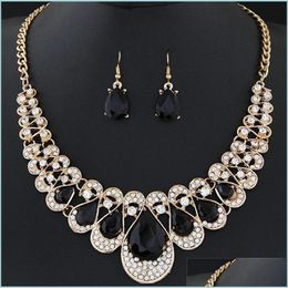 Earrings Necklace Water Drop Necklace Earrings Sets Crystal Diamond Chandelier For Women Lady Fashion Wedding Accessories Jewellery Se Dhksa