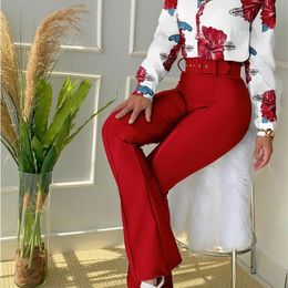 Women's Two Piece Pants Men's Tracksuit Long Sleeve Flower Print Buttoned Shirt High Waist Pants Set Casual Two Piece Work Wear Fashion Suit Sets 221006