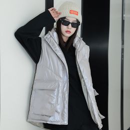 Women's Vests Korean Version Of The Loose Pocket Hooded Short Outer Wear Small Vest Clip Vest Down Cotton Vest Women 221007