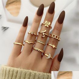 Other Jewelry Sets Bohemian Gold Band Rings Set For Women Fashion Boho Coin Snake Moon Party 2021 Trend Jewelry Gift 115 D3 Drop Deli Dhcnk