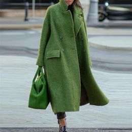 Womens Wool Blends Fashion Vintage Women Winter Loose Blend Wool Coat Tops Elegant Turndown Collar Long Cardigan Jackets Long Sleeve Outwears 221007