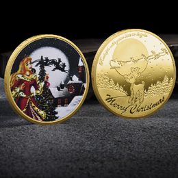 Merry Christmas Crafts Colour Christmas Day Tree Painted Commemorative Coins Collectibles