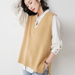 Women's Vests 3918 Spring Autumn Sweater Vest Women Vneck Solid Color Slim Asymmetrical Knitted Vest Female Sleeveless Pullovers Vest Ladies 221007