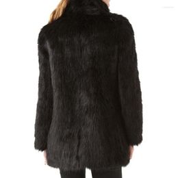 Women's Fur Women Winter Faux Furs Coat Stand Collar Black Fluffy Long Sleeves Warm Female Tops KNG88