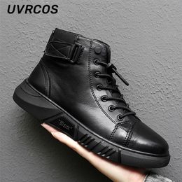 Boots Men PU Shoes British Boots Plus Velvet Warm Hightop Round Casual Leather Fashion Lowtop for 221007