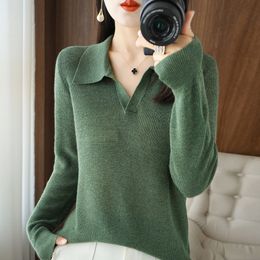 Women's Knits Tees Fashion Autumn And Winter Women Wool Sweater Lapel Pullover Slim Casual Knitted Warm Polo Shirt Sweater 221007