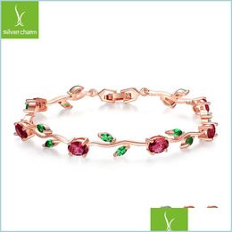 Tennis Rose Gold Colour Leaf Chain Link Tennis Bracelet With Red And Green Aaa Zircon For Msee Pic Gifts Jewellery Jib072 2012 Q2 Drop Dhgbc